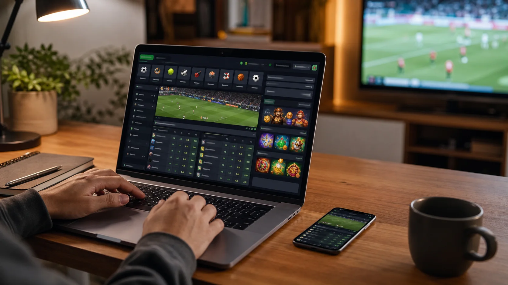 Plataforma lootbear em notebook e celular com apostas esportivas e cassino online